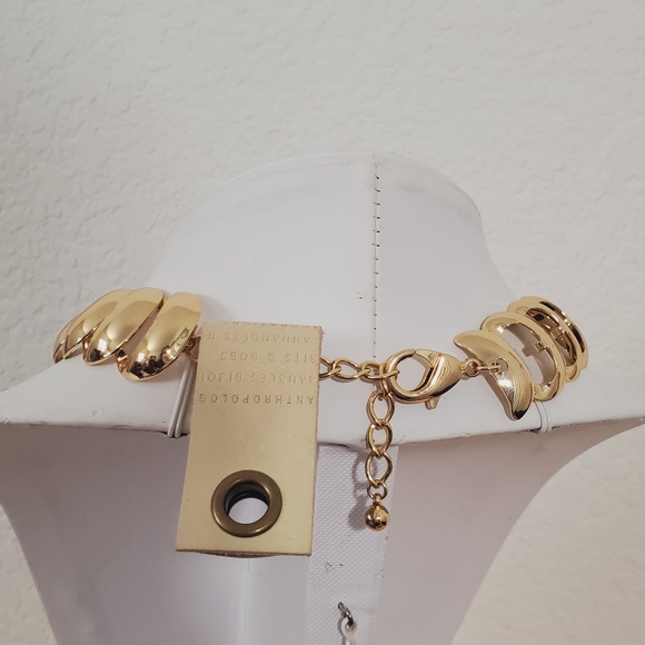 Anthropologie Gold Tone Ladder Link Collar Necklace 90s Elegant Minimalist NWT - Picture 7 of 16